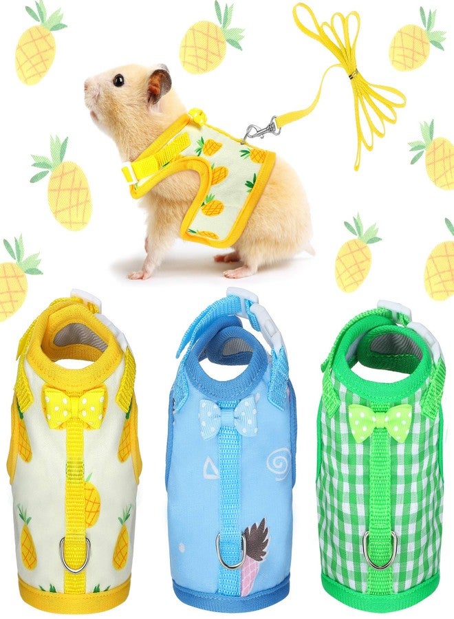 Weewooday 3 Pieces Guinea Pig Harness with Leash Small Pet Harness Fruit Plaid Pattern Adjustable Padded Walking Vest for Pet Hamster Squirrel Animals(Pineapple, Blue, Green Plaid,Small) - Image 1