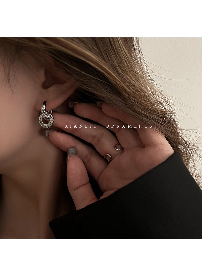 Generic - Chic Double Hoop Diamond Earrings 2022 Silver Pair - Image 1
