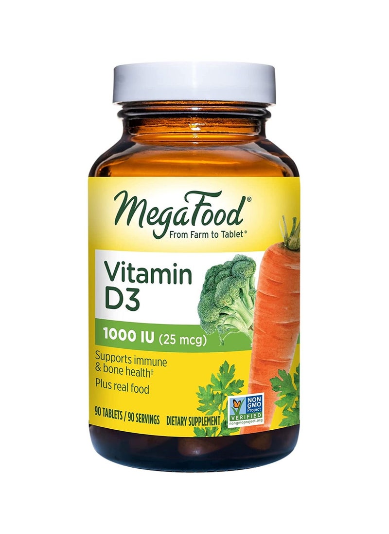 MegaFood MegaFood Vitamin D3 1000 IU (25 mcg) - Immune Support Supplement - Bone Health - With easily-absorbed Vitamin D3 – Plus real food - Non-GMO, Vegetarian - Made Without 9 Food Allergens - 90 Tabs  - Image 1