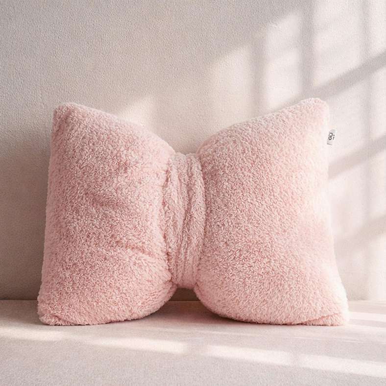 Pan Home Bow Shape Fur Pillow 50x40cm - Pink - Image 1