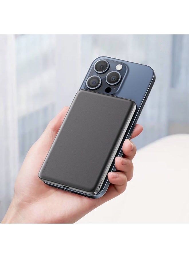 أسيفاست باور بانك 5000 مللي أمبير/ساعة، شحن لاسلكي سريع مغناطيسي PD18W، مؤشر LED، منفذ USB-C واحد، يدعم PD2.0 / PD3.0 / QC2.0 / QC3.0 / AFC / FCP / SCP (M8) - أسود - Image 3