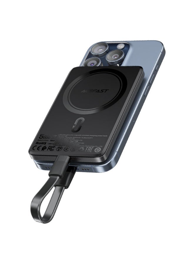 أسيفاست باور بانك 5000 مللي أمبير/ساعة، شحن لاسلكي سريع مغناطيسي PD18W، مؤشر LED، منفذ USB-C واحد، يدعم PD2.0 / PD3.0 / QC2.0 / QC3.0 / AFC / FCP / SCP (M8) - أسود - Image 2