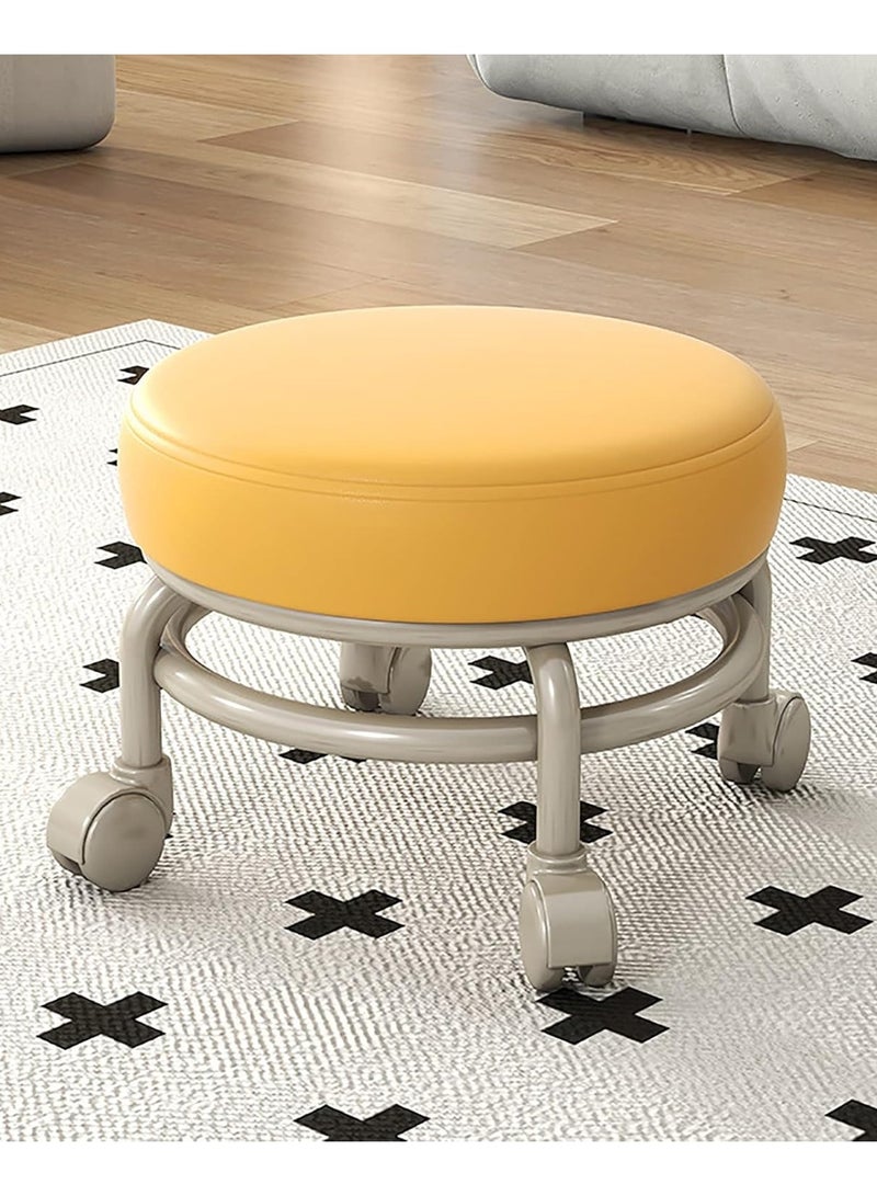 DubaiGallery Round Rolling Stool with Wheels Comfortable, Heavy Duty, 360° Rotation, Low Profile, Elegant Design for Home or Office Use  - Image 1