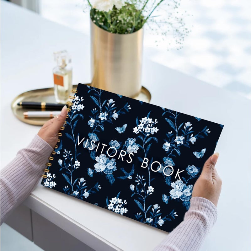 CHAARPAI Visitor Book – 8 x 12 Inches | Navy Blue Floral Wire Bound Guest Register for Hotels, Offices, Exhibitions, Boutiques & Business Use | Medium Size Visitor Log Book for Reception & Front Desk - Image 2
