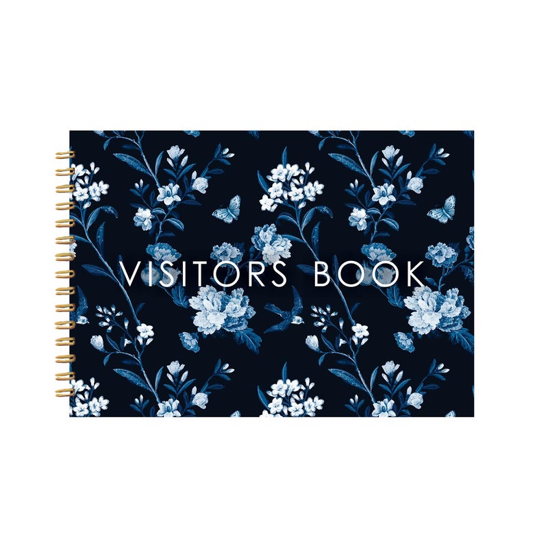 CHAARPAI Visitor Book – 8 x 12 Inches | Navy Blue Floral Wire Bound Guest Register for Hotels, Offices, Exhibitions, Boutiques & Business Use | Medium Size Visitor Log Book for Reception & Front Desk - Image 1