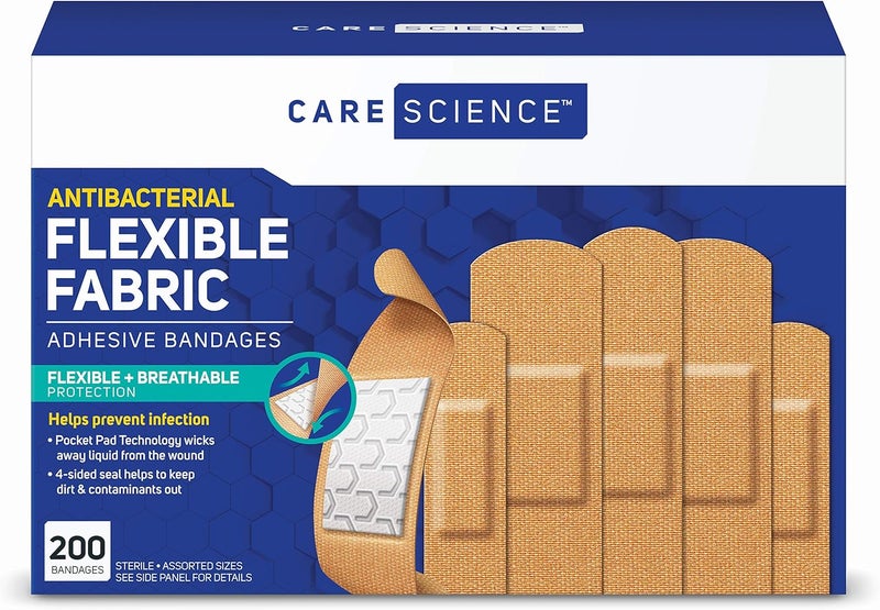 Care Science Fabric Adhesive Bandages 200 ct Bulk Assorted Sizes Flexible Breathable Protection for First Aid and Wound Care - Image 1