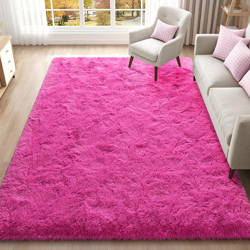 ISEAU Fluffy Rug Carpets Soft Shaggy Area Rugs Indoor Floor Mats for Kids Room Fuzzy Carpet Comfy Cute Nursery Mat Bedside Rug for Boys Girls Bedroom Living Room Home Decor Mat 3ft x 5ft Hot Pink
