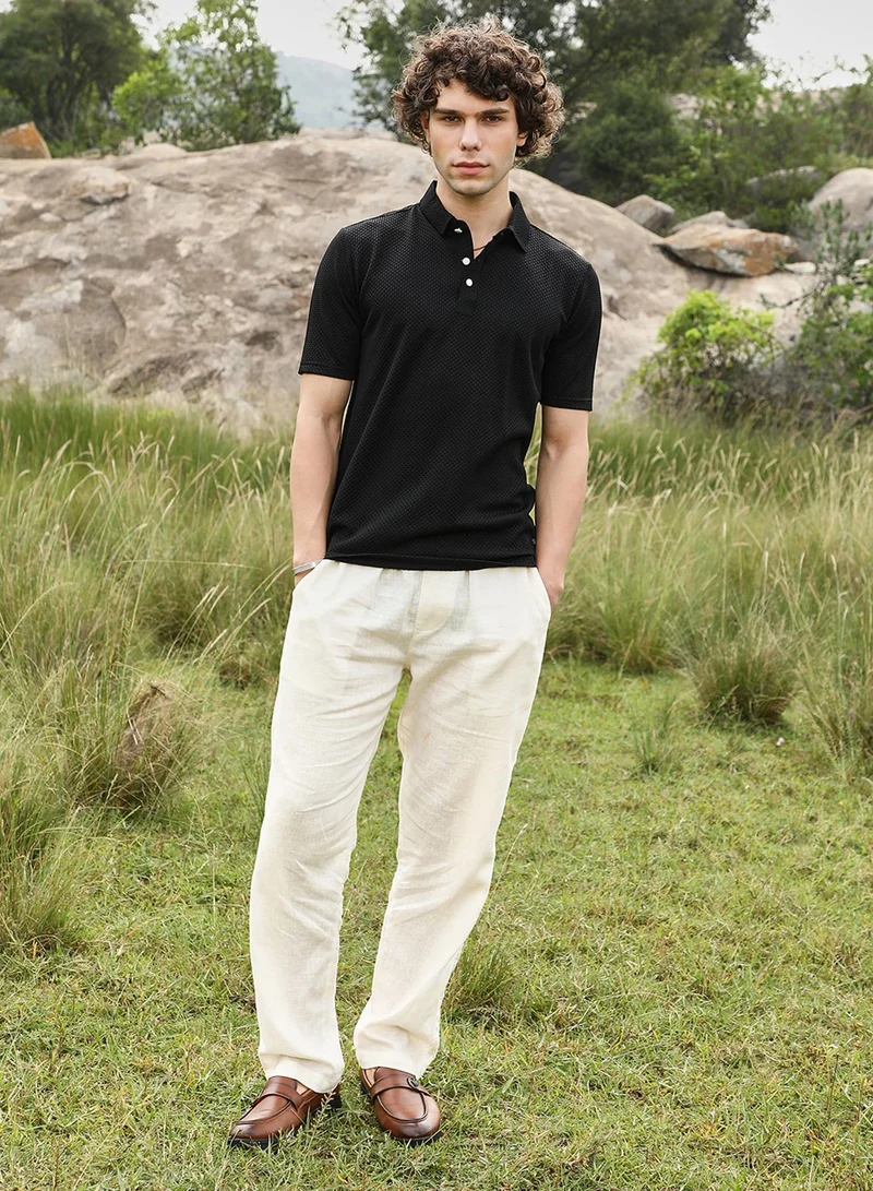 Campus Sutra Men's Onyx Black Warp-Tactile Polo T-Shirt