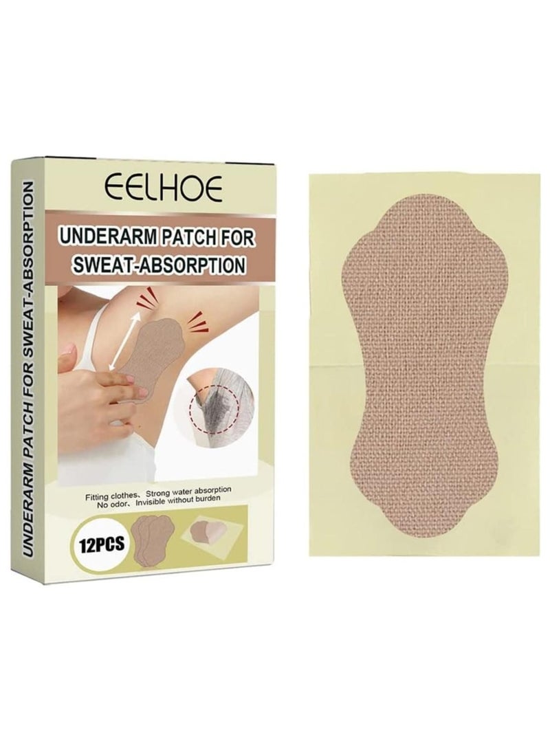 EELHOE 12 Pcs Underarm Sweat Pads, Sweat Pads for Women and Men Armpits, Disposable Invisible Armpit Sweat Pads for Absorbent Deodorant Prevention Sticker - Image 1