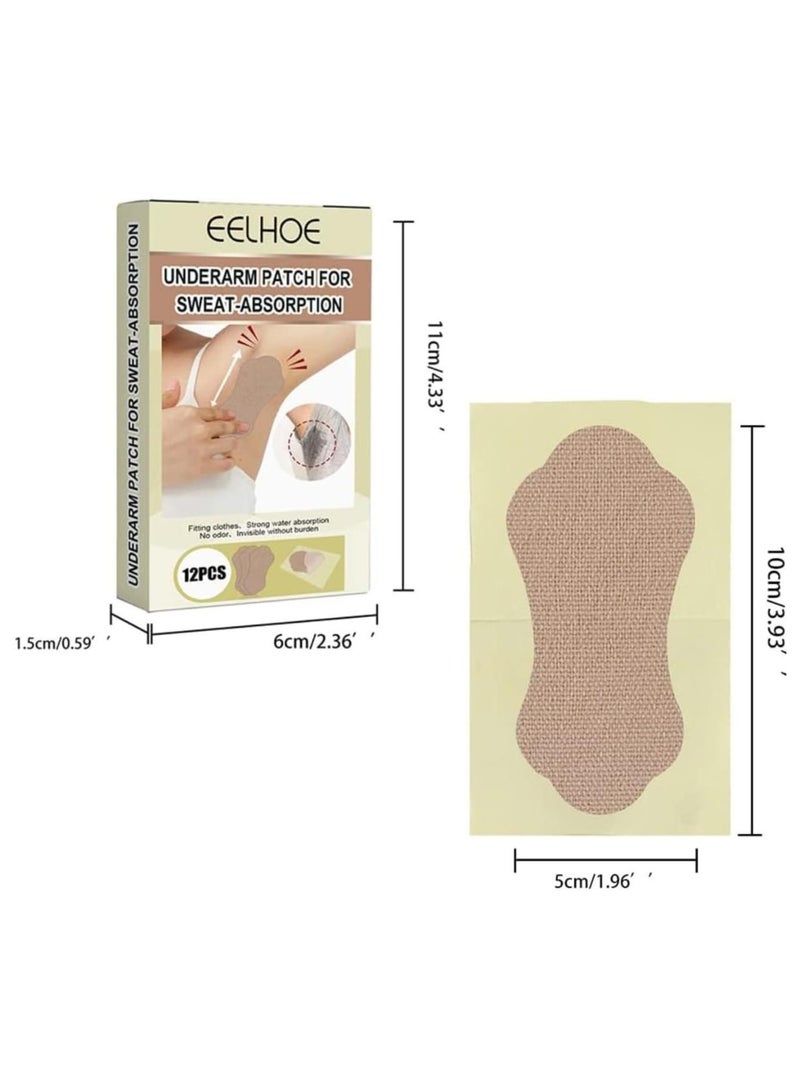 EELHOE 12 Pcs Underarm Sweat Pads, Sweat Pads for Women and Men Armpits, Disposable Invisible Armpit Sweat Pads for Absorbent Deodorant Prevention Sticker - Image 2
