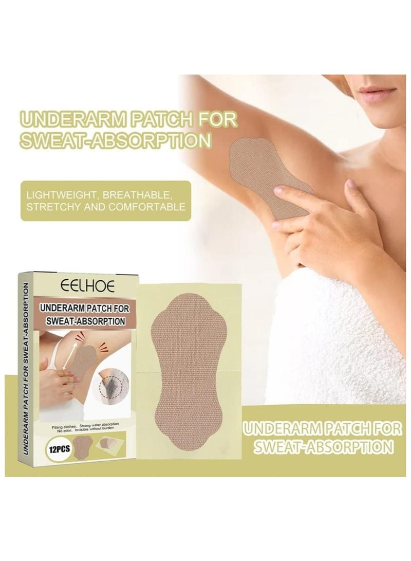 EELHOE 12 Pcs Underarm Sweat Pads, Sweat Pads for Women and Men Armpits, Disposable Invisible Armpit Sweat Pads for Absorbent Deodorant Prevention Sticker - Image 3