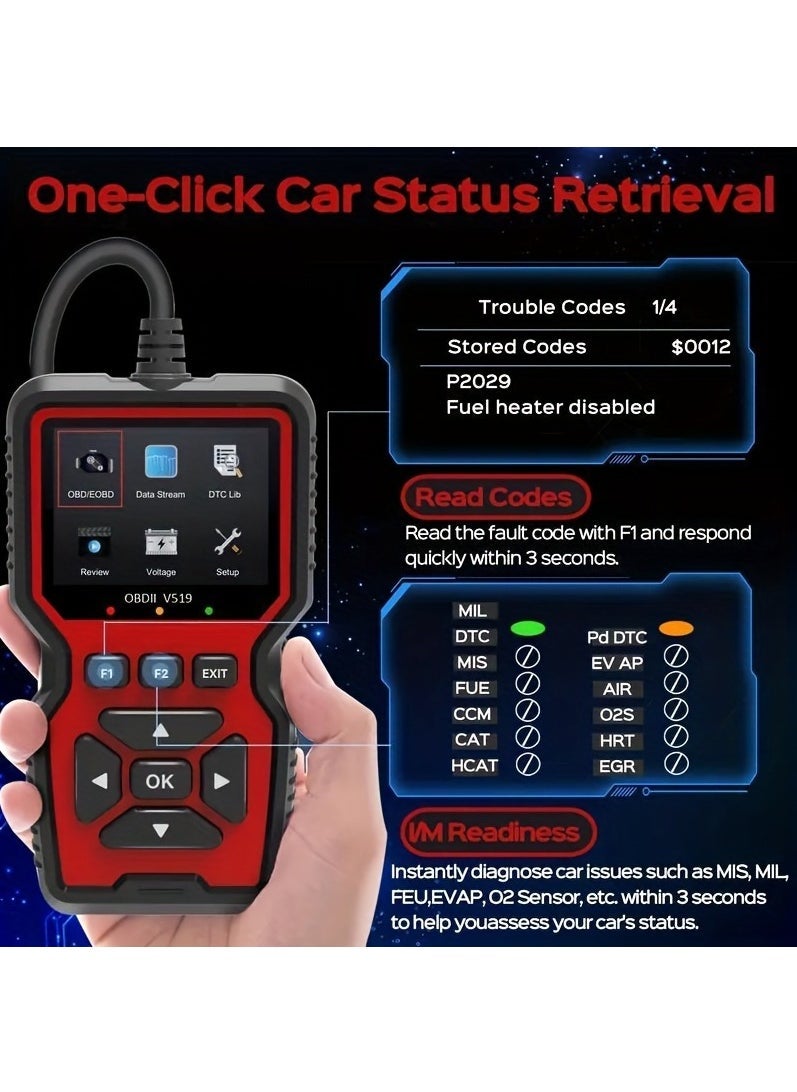 Loquat Obd2 Car Scanner Engine Fault Reader Real-Time Data u0026 Voltage Monitor  Easy Diagnostics Tool V519 - Image 4
