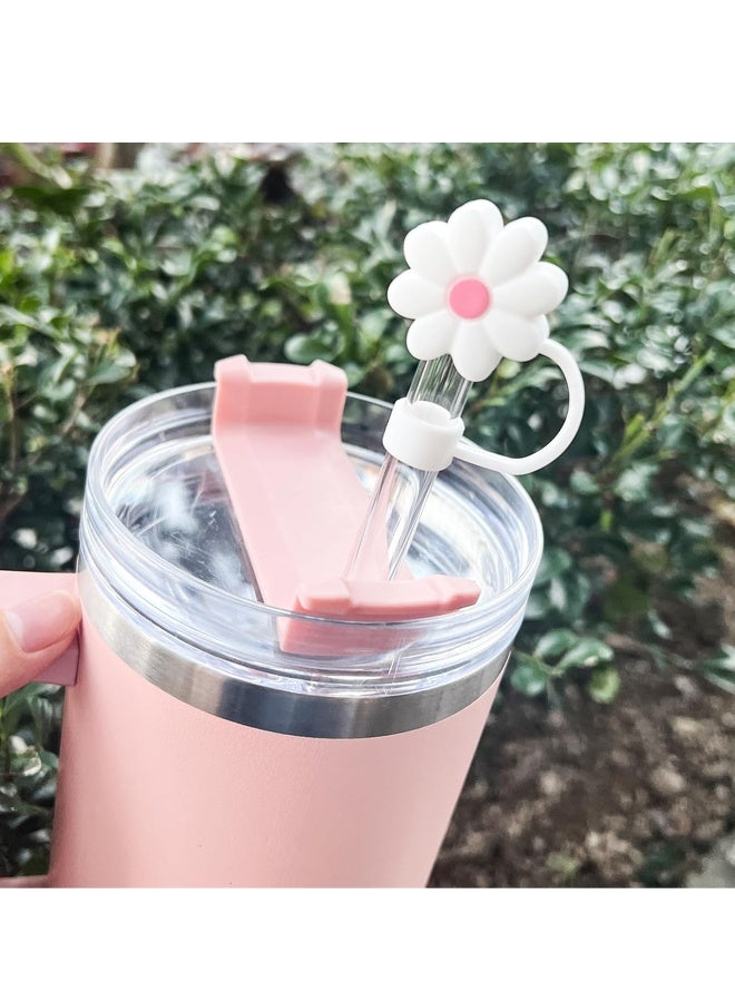 6PCS Silicone Straw Covers Cap Compatible with Stanley 30&40 Oz Cup, 10mm Cute Flower Straw Toppers for Tumblers, Dust-Proof Drinking Straw Caps for Reusable Straws Tips Lids - Image 2