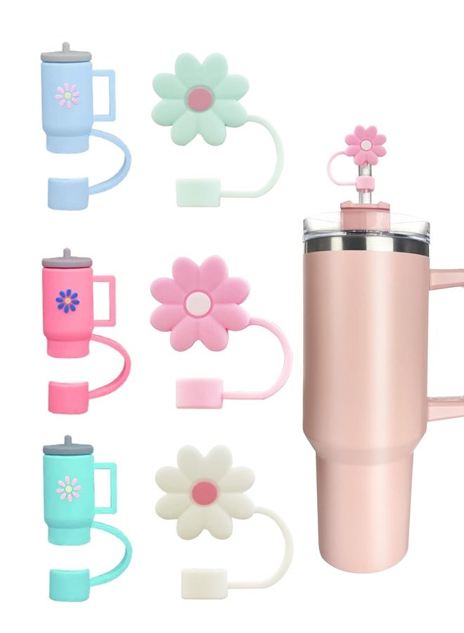 6PCS Silicone Straw Covers Cap Compatible with Stanley 30&40 Oz Cup, 10mm Cute Flower Straw Toppers for Tumblers, Dust-Proof Drinking Straw Caps for Reusable Straws Tips Lids - Image 1