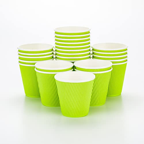 Restaurantware Ripple Wall Coffee Cups 25 Count 8 Ounce Insulated Eco Green Paper Cups Rolled Rim SpillResistant Disposable Paper NonSlip for Coffee Beverages - Image 1