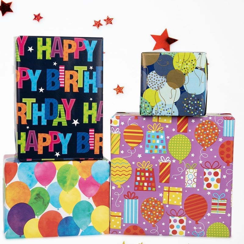 Premify 4 Pack Gift Wrapping Paper Roll Set - Multi-Color Designs for Birthday, Graduation, Eid, and More - Image 4