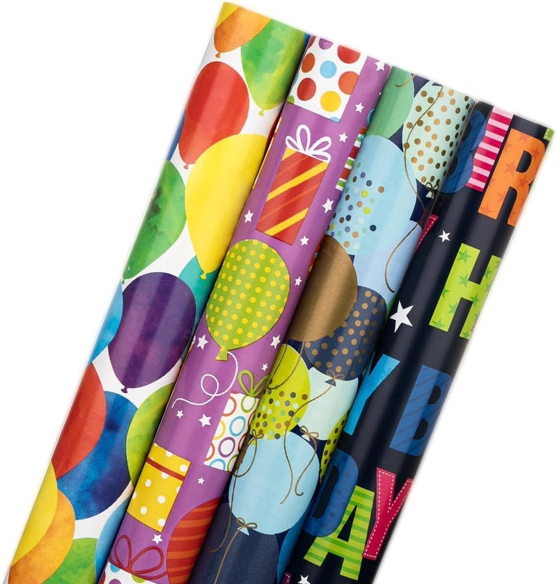 Premify 4 Pack Gift Wrapping Paper Roll Set - Multi-Color Designs for Birthday, Graduation, Eid, and More - Image 1