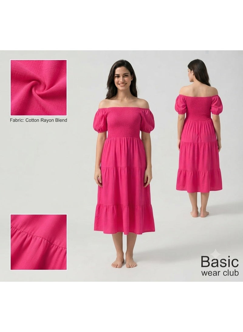بيزيك وير كلاب فستان قصير من القطن الريون للفتيات من Basic Wear Club - مقاس واحد - Image 1