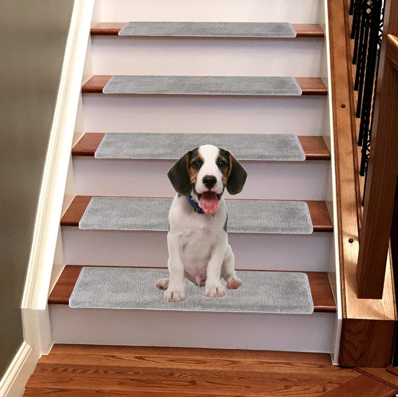 Jorviz Jorviz Bullnose Carpet Stair Treads Set of 14 Soft Non Slip Self Adhesive Indoor Stair Protectors Pet Friendly Rugs Covers Mats Skid Resistant Washable Rubber Backing Grey 95 x 30x12 