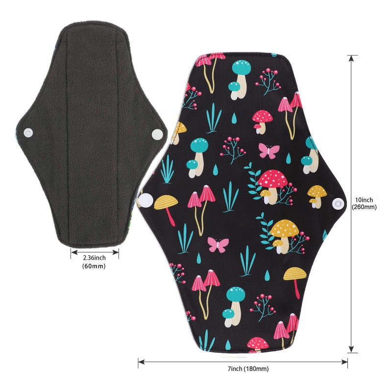 PHOGARY Reusable Menstrual Pads, Bamboo Cloth Pads for Heavy Flow with Wet Bag, Large Sanitary Pad Set with Wings for Women, Washable Overnight Cloth Panty Liners Period(7 in 1, Style G) - Image 4