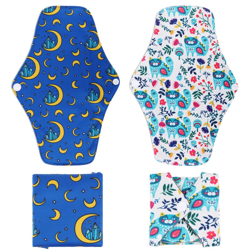 PHOGARY Reusable Menstrual Pads, Bamboo Cloth Pads for Heavy Flow with Wet Bag, Large Sanitary Pad Set with Wings for Women, Washable Overnight Cloth Panty Liners Period(7 in 1, Style G) - Image 5