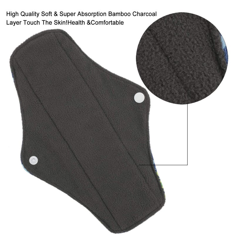 PHOGARY Reusable Menstrual Pads, Bamboo Cloth Pads for Heavy Flow with Wet Bag, Large Sanitary Pad Set with Wings for Women, Washable Overnight Cloth Panty Liners Period(7 in 1, Style G) - Image 3