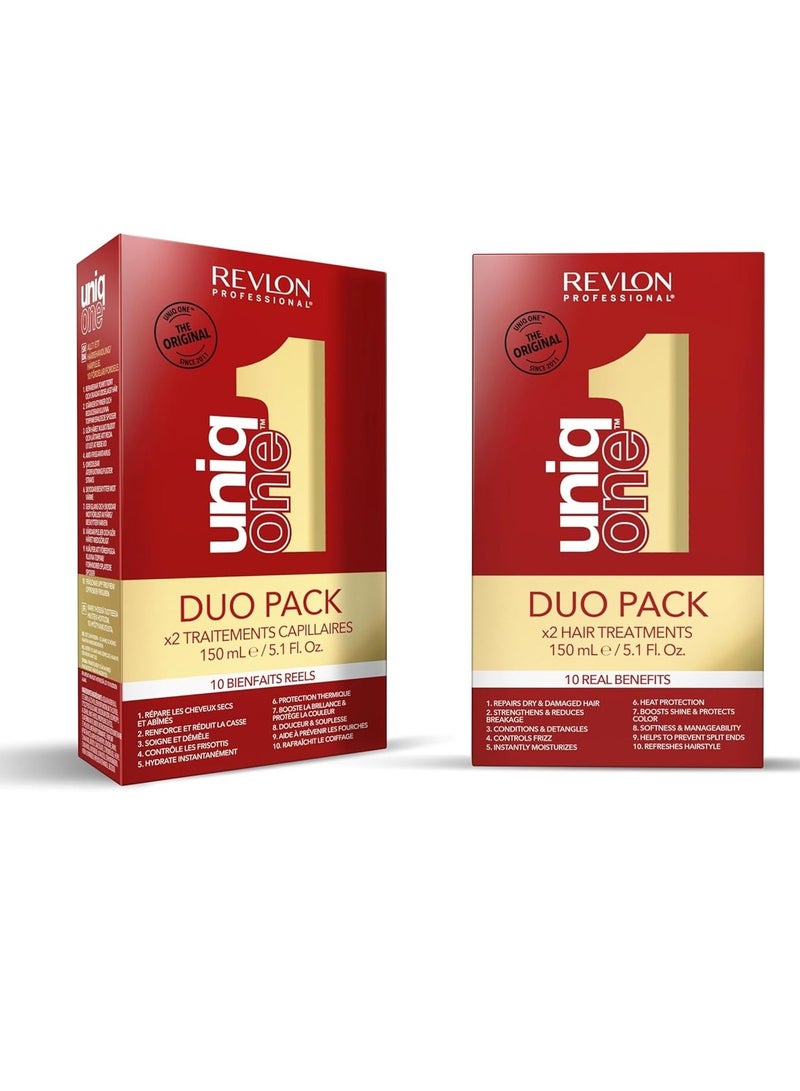 ريفلون مجموعة ديو كلاسيكية لعلاج الشعر من يونيك ون، بخاخ علاجي لمزيد من الكثافة والنعومة وسهولة تمشيط الشعر، عناية بالشعر بدون شطف، يساعد على منع تقصف الأطراف، 2 × 150 مل - Image 2