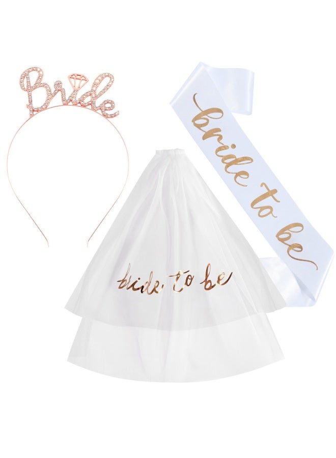 3 قطع/مجموعة تاج وحجاب للعروس لحفل توديع العزوبية وحفل الزفاف وزينة حفل الزفاف - Image 1