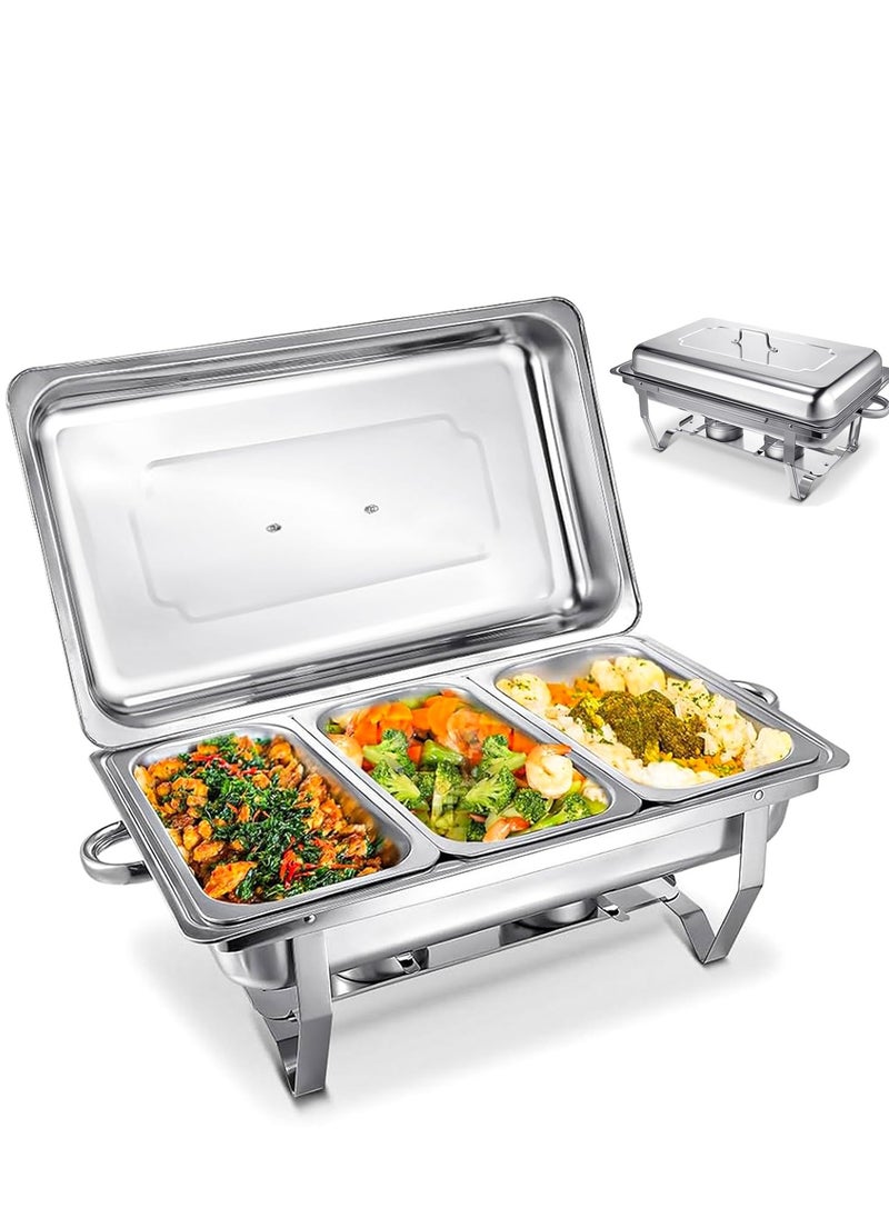 Jourvent Chafing Dish Buffet Set,11L Catering Serve Chafe Restaurant Food Warmer Stainless Steel Rectangular Buffet Stove Tray with Lid & 3pcs 1/3 Size Food Pans for Hotel Buffet Chef Wedding Party  - Image 1
