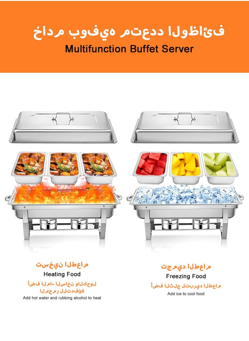 Jourvent Chafing Dish Buffet Set,11L Catering Serve Chafe Restaurant Food Warmer Stainless Steel Rectangular Buffet Stove Tray with Lid & 3pcs 1/3 Size Food Pans for Hotel Buffet Chef Wedding Party  - Image 3
