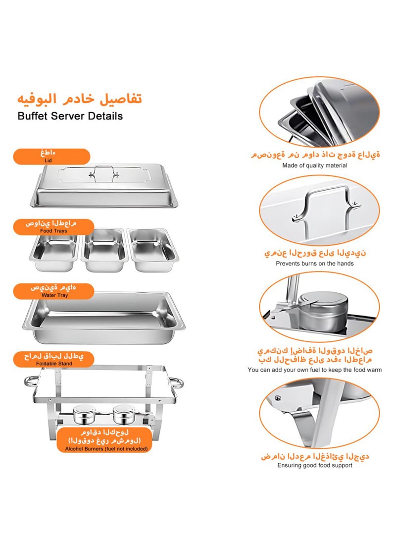 Jourvent Chafing Dish Buffet Set,11L Catering Serve Chafe Restaurant Food Warmer Stainless Steel Rectangular Buffet Stove Tray with Lid & 3pcs 1/3 Size Food Pans for Hotel Buffet Chef Wedding Party  - Image 2