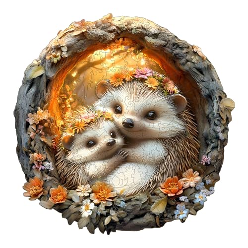 Purdicra Wooden Puzzles for Adults ParentChild Hedgehog Wooden Jigsaw Puzzle Unique Animal Shaped Wood Puzzles Adult Christmas Birthday Gifts for FriendsFamily Home Decor 114 114in 200pcs - Image 1