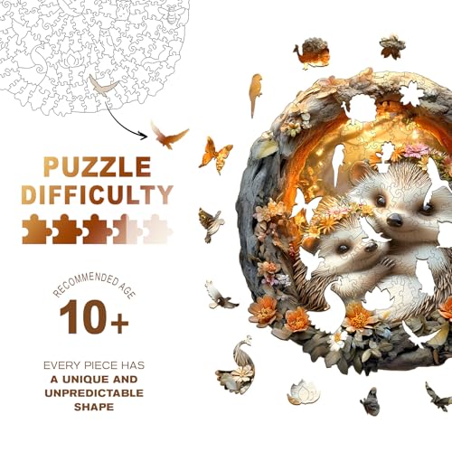 Purdicra Wooden Puzzles for Adults ParentChild Hedgehog Wooden Jigsaw Puzzle Unique Animal Shaped Wood Puzzles Adult Christmas Birthday Gifts for FriendsFamily Home Decor 114 114in 200pcs - Image 5