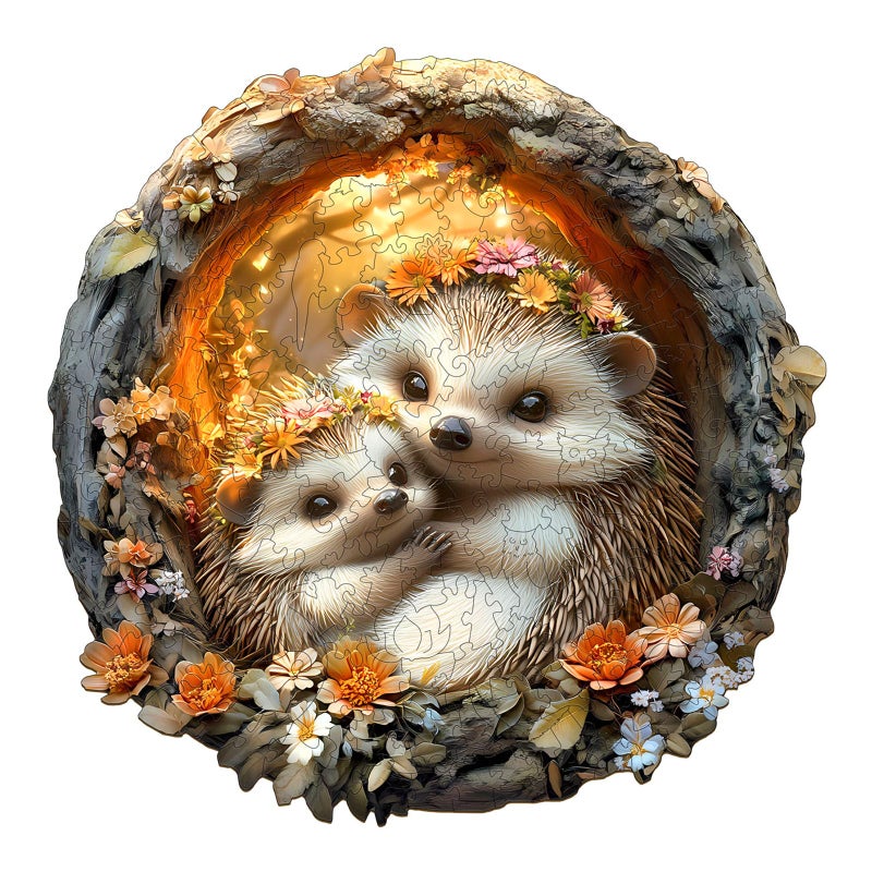 Purdicra Wooden Puzzles for Adults ParentChild Hedgehog Wooden Jigsaw Puzzle Unique Animal Shaped Wood Puzzles Adult Christmas Birthday Gifts for FriendsFamily Home Decor 114 114in 200pcs - Image 3