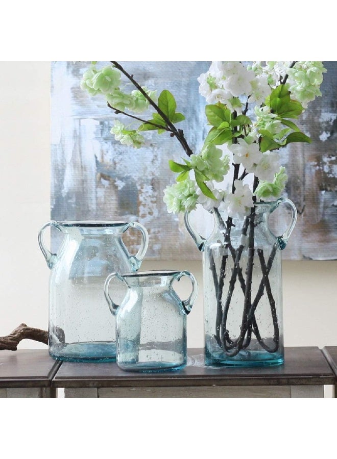 Sunkey Flower Vase Glass Elegant Double Ear Decorative Handmade Air Bubbles Bluish Color Glass Vase for Centerpiece Home Decor Small - Image 4