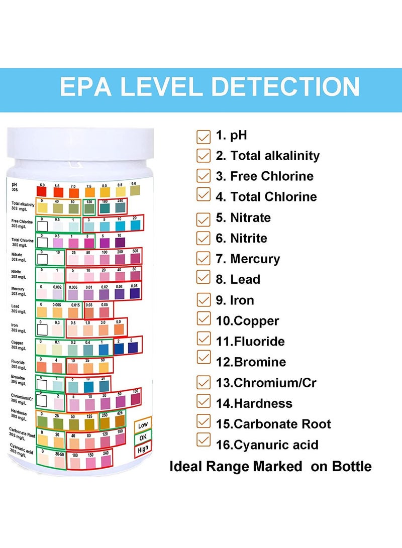 Generic Multifunctional Water Testing Strips for Drinking Water- Hofun EPA Level Home Use, Water Test strips with Lead, Mercury, Iron, Copper, PH, Hardness, Chlorine for Water Quality Test  - Image 2