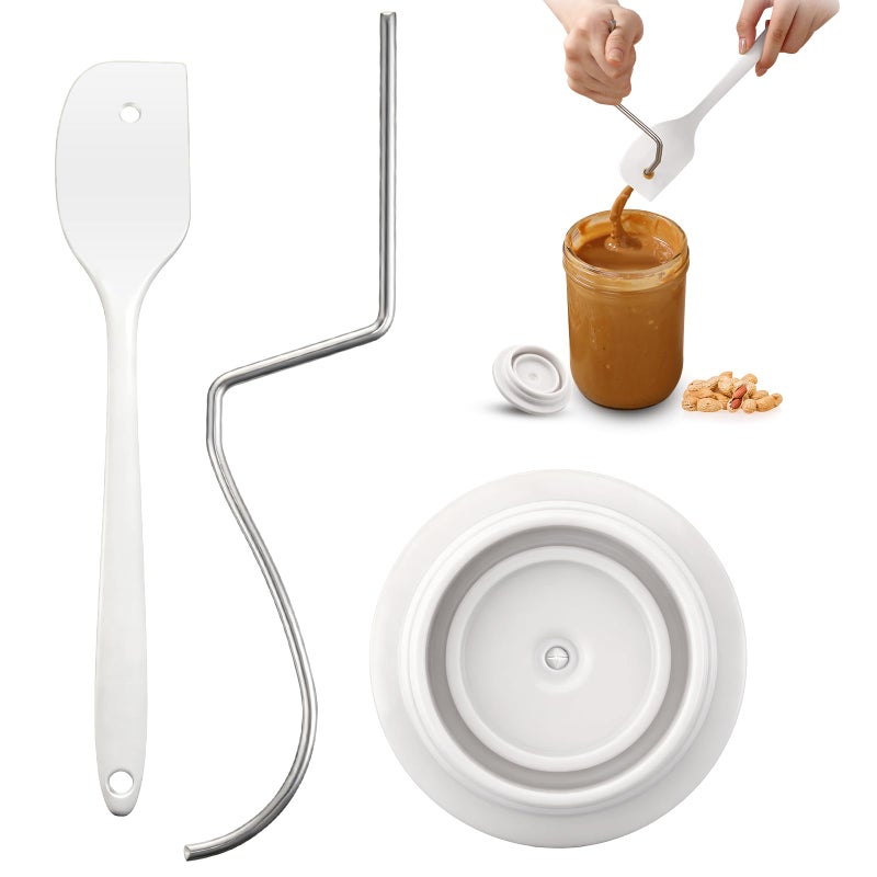 Enhon Natural Peanut Butter Stirrer Kit 113in 304 Stainless Steel Peanut Butter Mixer with Spill Resistant Silicone Lid and Built in Cleaning Hole Spatula for Easy Mixing Almond Jams  Other Sauces - Image 3