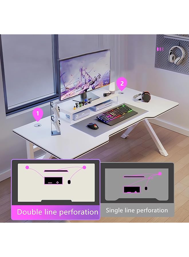 erorex 120Cm Gaming Desk With Storage Rack Office Desktop Computer Desk Simple Game Table For Home Bedroom Table Student Writing Study Table White 120X60X75Cm - Image 3