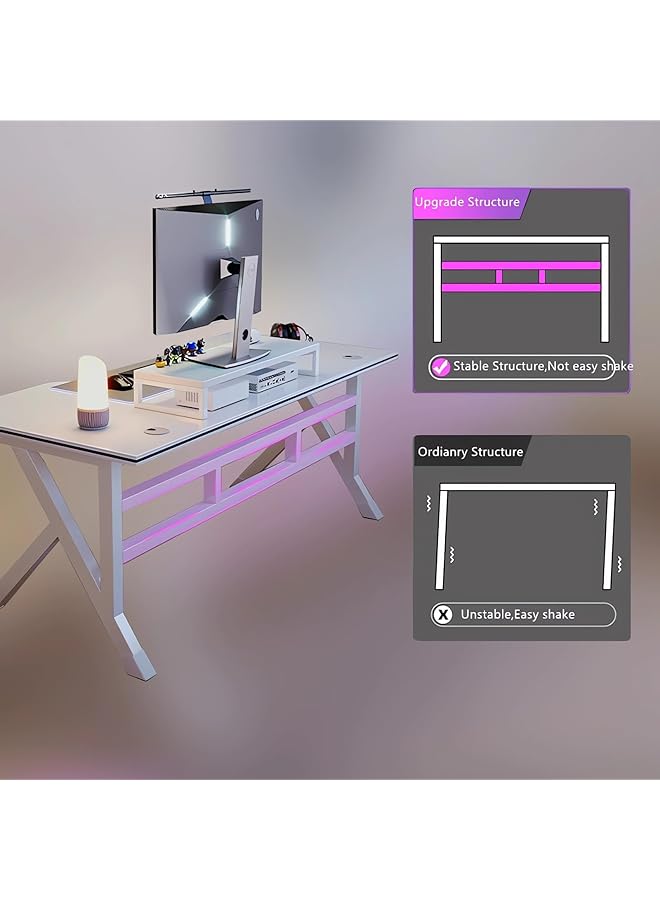 erorex 120Cm Gaming Desk With Storage Rack Office Desktop Computer Desk Simple Game Table For Home Bedroom Table Student Writing Study Table White 120X60X75Cm - Image 4