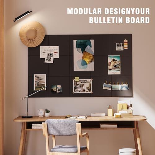TSJ OFFICE Large Cork Bulletin Board Wall - 48" x 36" Felt Pin Board TSJ OFFICE 12 Pack Tiles Set with 50 Pushpins & Safe Removable Adhesive Tabs, Corkboard for Office Home Office Decor Classroom Display - Black - Image 4