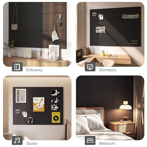 TSJ OFFICE Large Cork Bulletin Board Wall - 48" x 36" Felt Pin Board TSJ OFFICE 12 Pack Tiles Set with 50 Pushpins & Safe Removable Adhesive Tabs, Corkboard for Office Home Office Decor Classroom Display - Black - Image 5