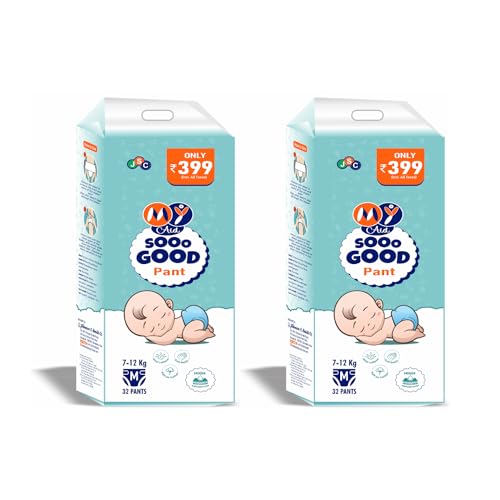 MYAID High Absorption Sooo Good Baby Diaper Pant, Medium Size (7–12 kg), Soft, Comfortable, Leak-Proof with Odour Lock & Fast Absorption – (32 Pc), Pack of 2 - Image 1