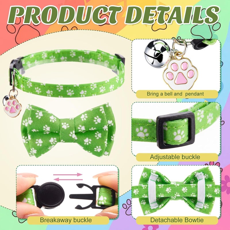 Hsei 6 Pcs Paw Print Cat Collar Bulk with Bow Tie Bell Colorful Kitten Adjustable Breakaway Bowtie Collar for Boy Girl Cats Small Dog Pet Holiday Party Favors Gifts - Image 4