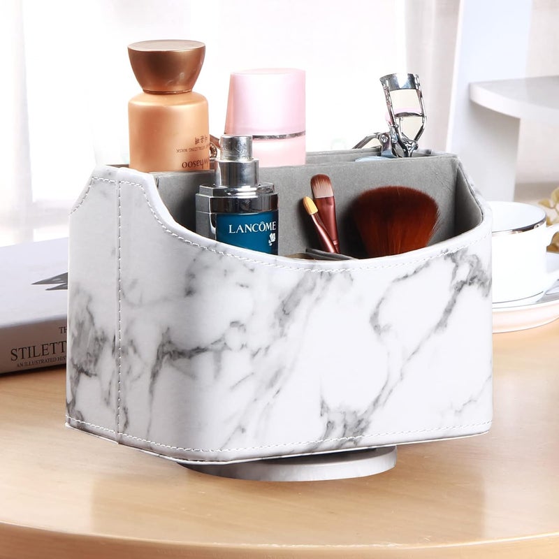 PUSU Leather 360°Rotatable Remote Control Holder,Nightstand TV Remote Caddy,Office Supplies Desktop Organizer,Spinning Storage Box for Pen,Mail,Phone,DVD, Blu-Ray, Media Player, Heater Controllers - Image 3