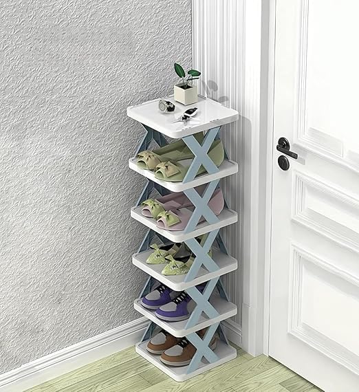 Birvan Smart Shoe Rack with 6 Layer Shoes Stand Multifunctional Entryway Foldable Collapsible Door Shoe Rack Free Standing Heavy Duty Plastic Shoe Shelf Storage Organizer Narrow Footwear Home1pcs