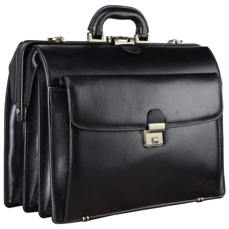 Banuce Leather Briefcase for Men with Lock Legal Attorney Lawyer Briefcase Doctor Bag Attache Case Large 156 Inch Laptop Bag for Work Business Travel Black