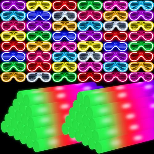Oleitodh Glow in the Dark Party Supplies Set Bulk Neon Party Favor Toys Includes 30 Led Light up Glasses 10 Color 30 Light up Foam Sticks Bulk for Disco Wedding Birthday Concert Halloween Raves Party - Image 1