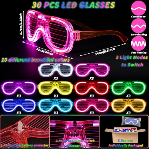 Oleitodh Glow in the Dark Party Supplies Set Bulk Neon Party Favor Toys Includes 30 Led Light up Glasses 10 Color 30 Light up Foam Sticks Bulk for Disco Wedding Birthday Concert Halloween Raves Party - Image 5