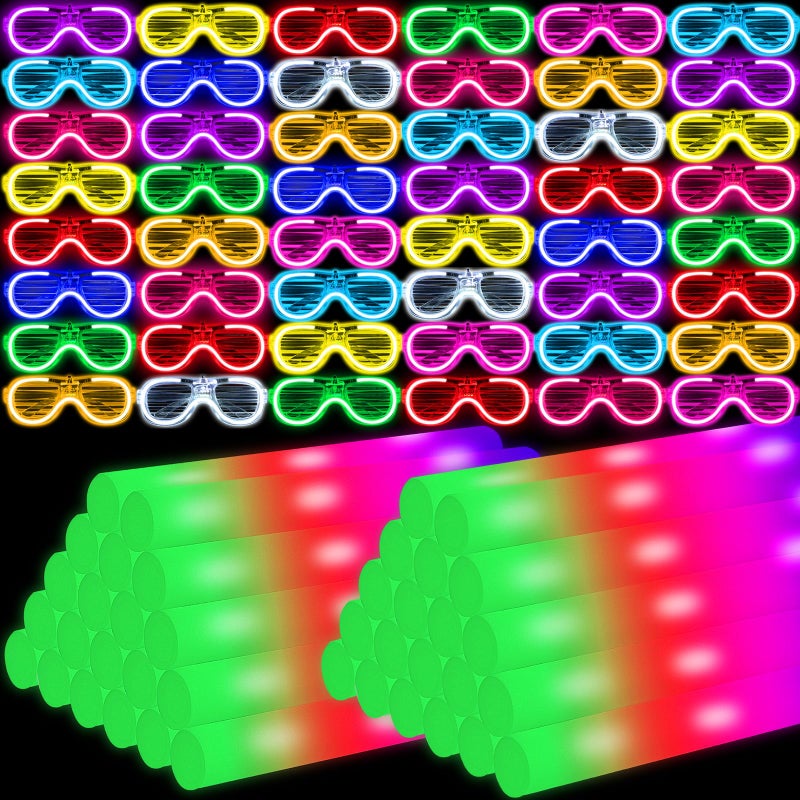 Oleitodh Glow in the Dark Party Supplies Set Bulk Neon Party Favor Toys Includes 30 Led Light up Glasses 10 Color 30 Light up Foam Sticks Bulk for Disco Wedding Birthday Concert Halloween Raves Party - Image 3
