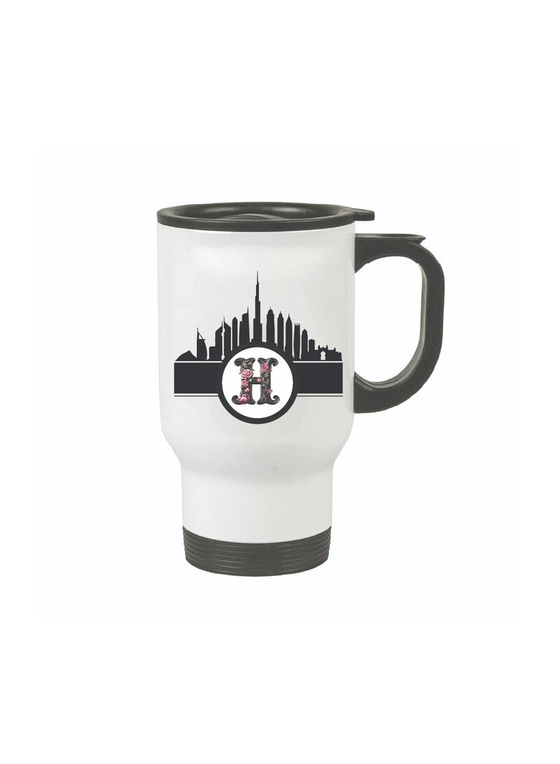 Initial Monogram Travel Mug with Dubai Skyline Design - Travel-Friendly - Monogram Gift - Perfect for Coffee and Tea - Dubai Skyline Travel Mug - Image 2